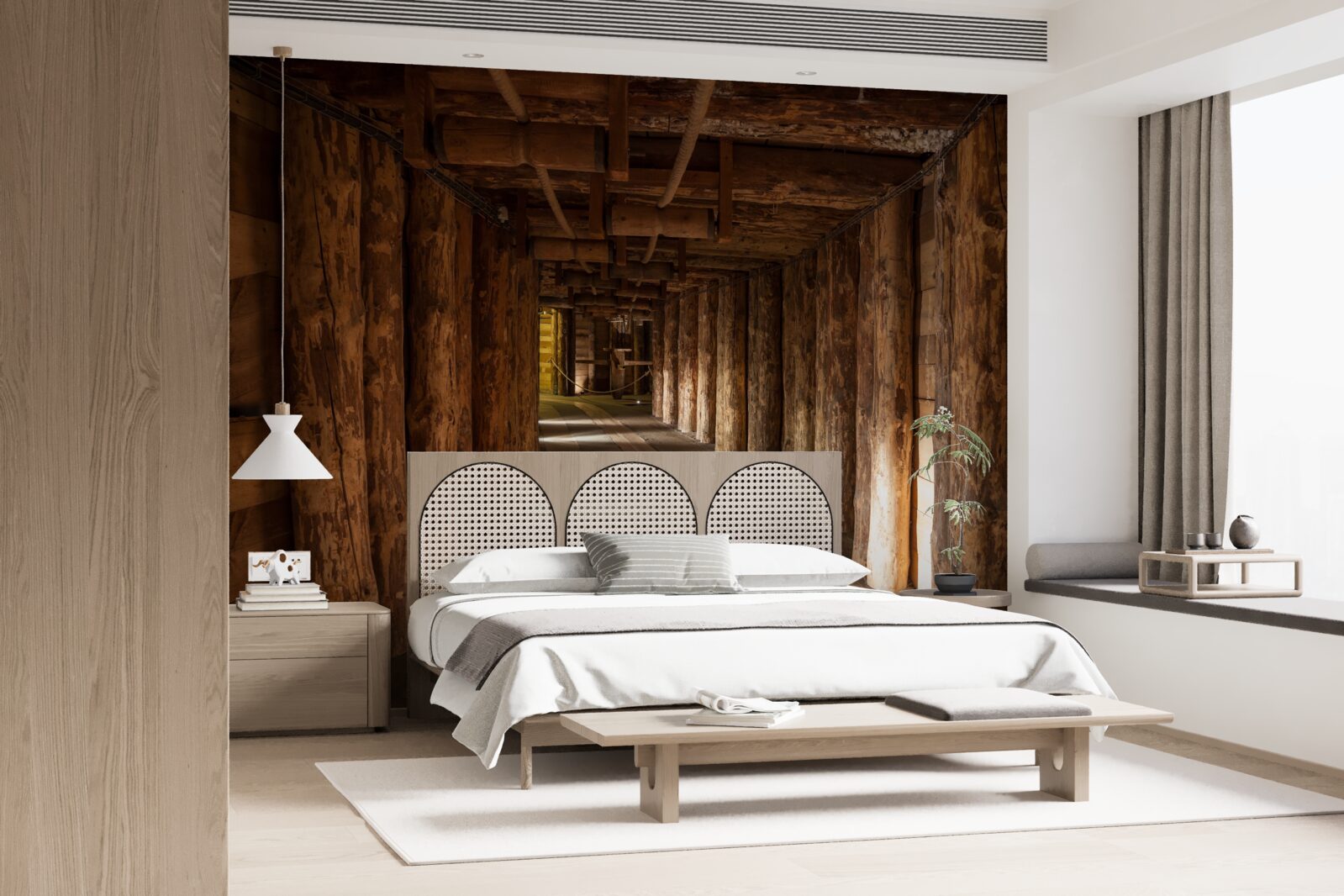 Fotobehang ondergrondse tunnel van hout