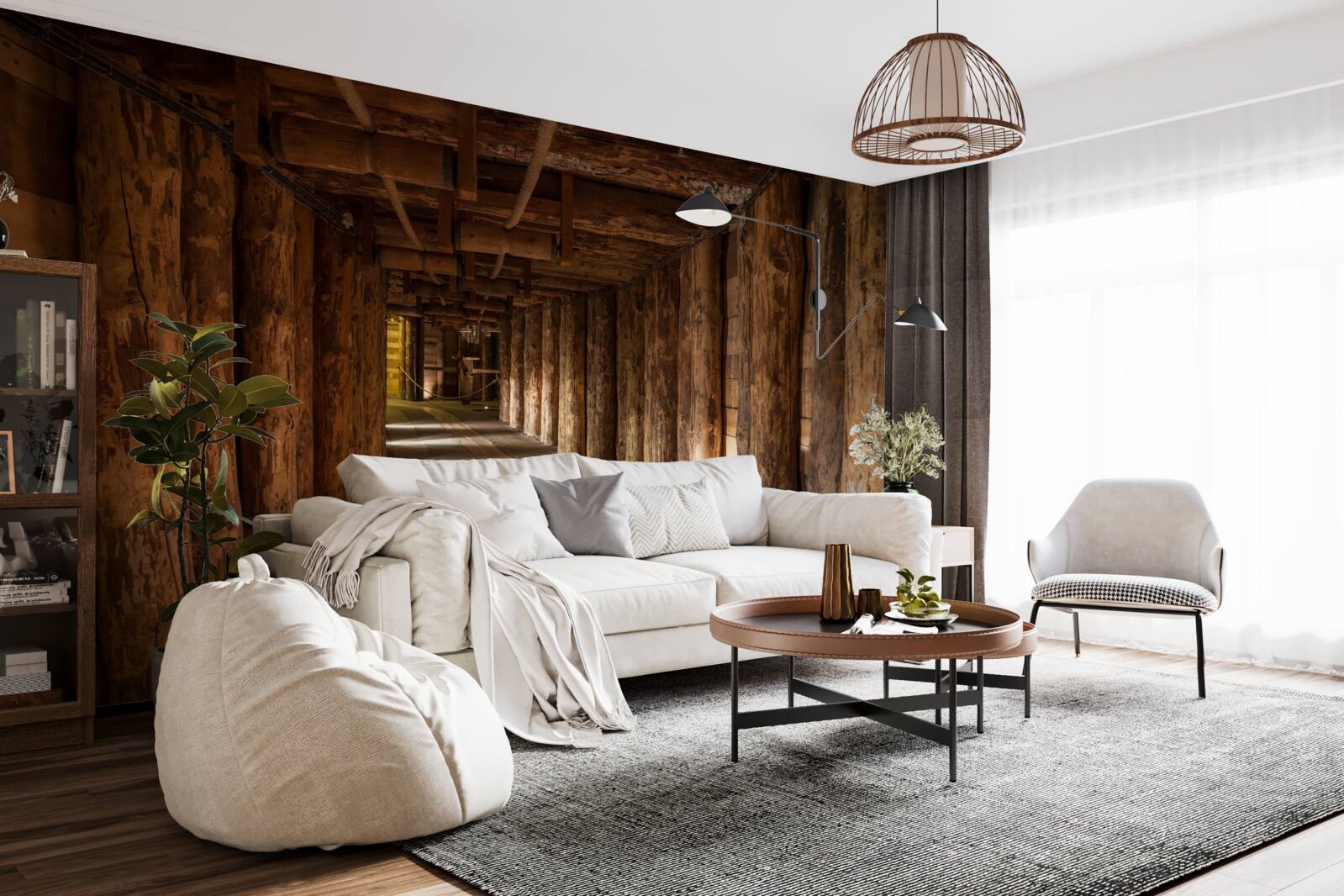 Fotobehang ondergrondse tunnel van hout