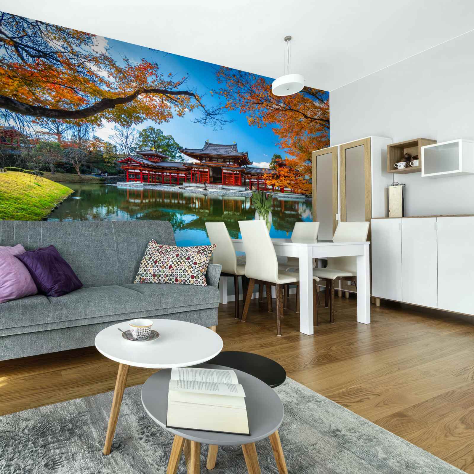 Fotobehang weerspiegeling van de herfst in een Japans park