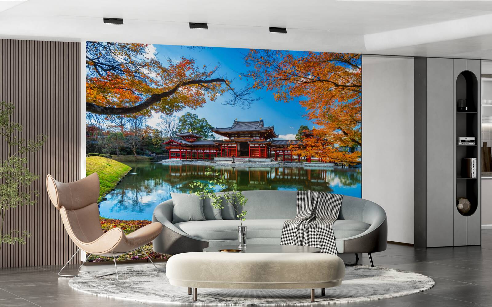 Fotobehang weerspiegeling van de herfst in een Japans park