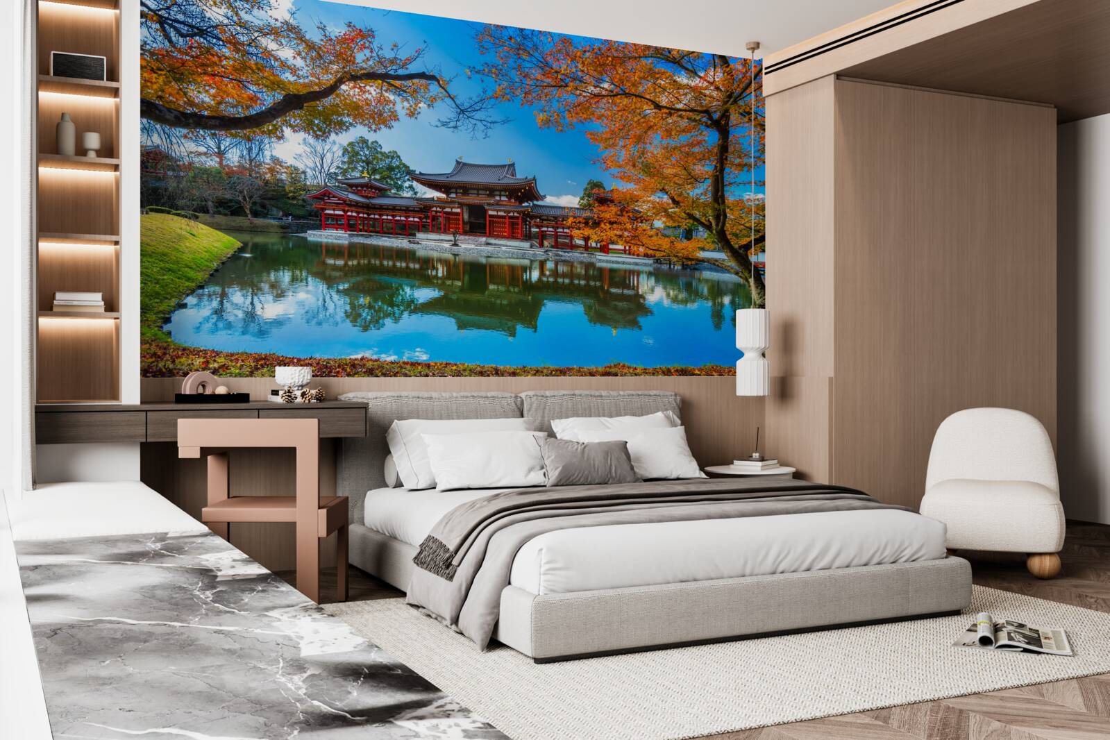 Fotobehang weerspiegeling van de herfst in een Japans park