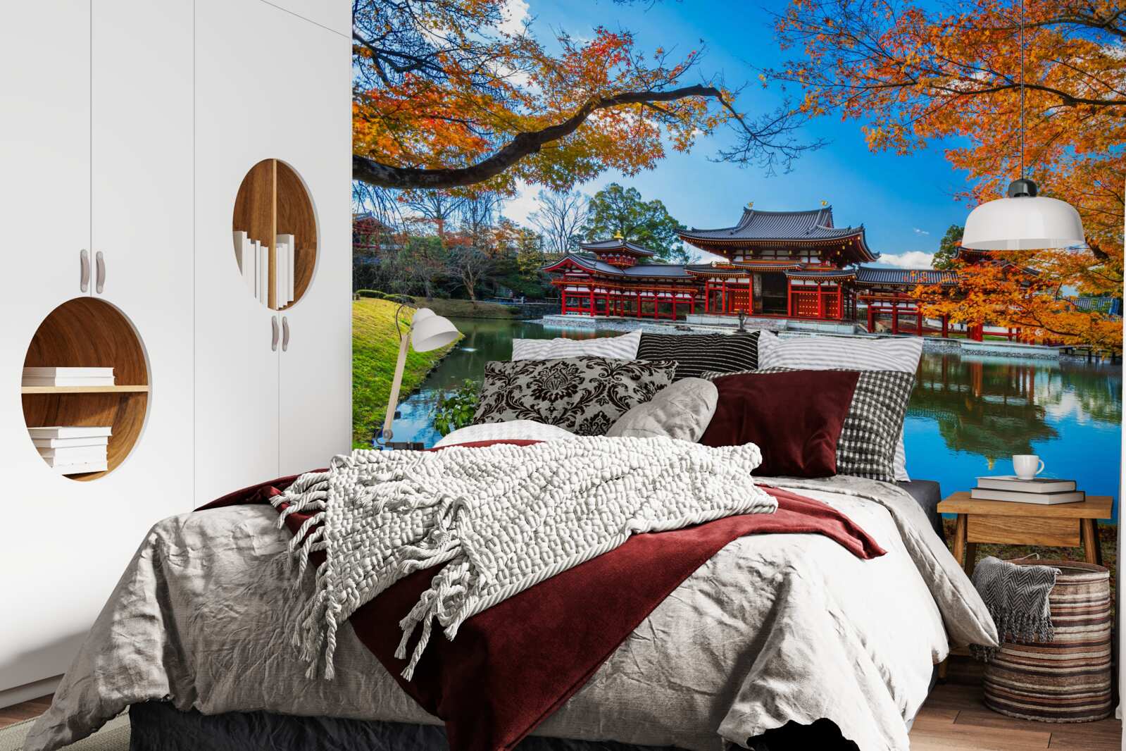 Fotobehang weerspiegeling van de herfst in een Japans park