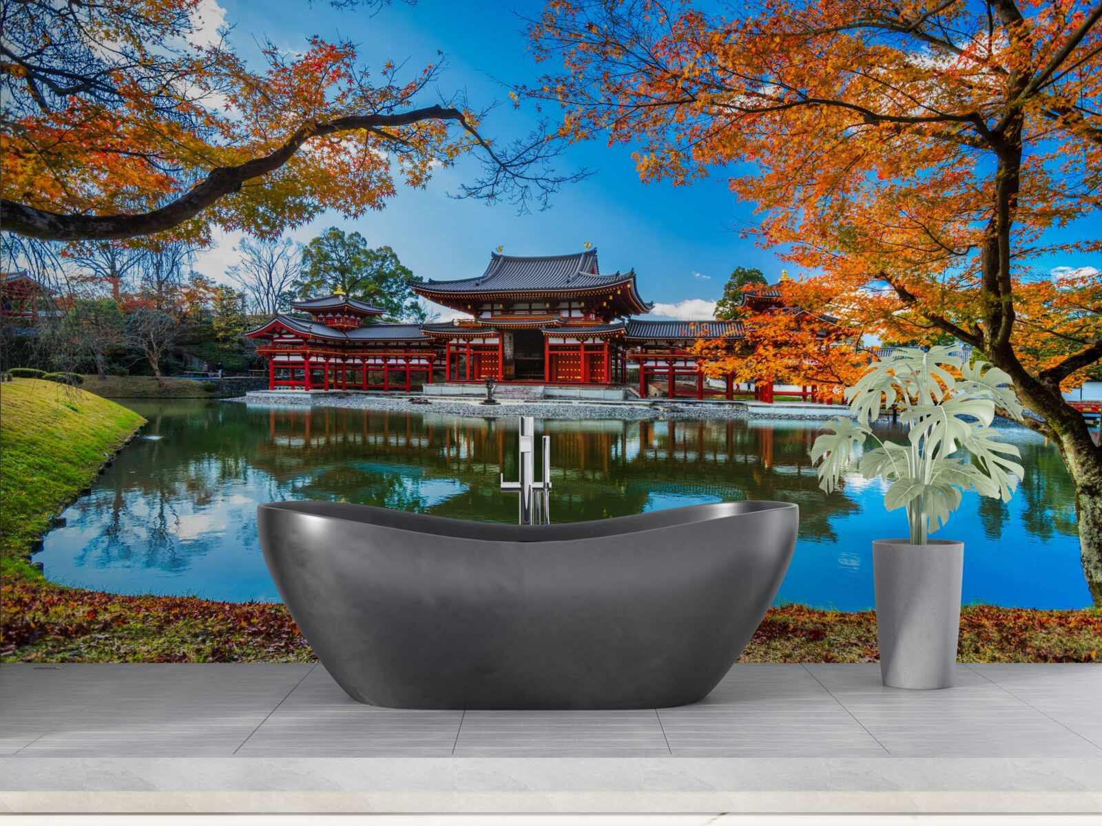 Fotobehang weerspiegeling van de herfst in een Japans park