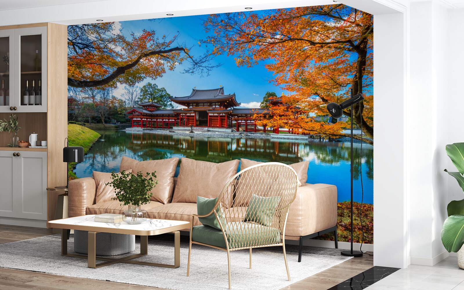 Fotobehang weerspiegeling van de herfst in een Japans park