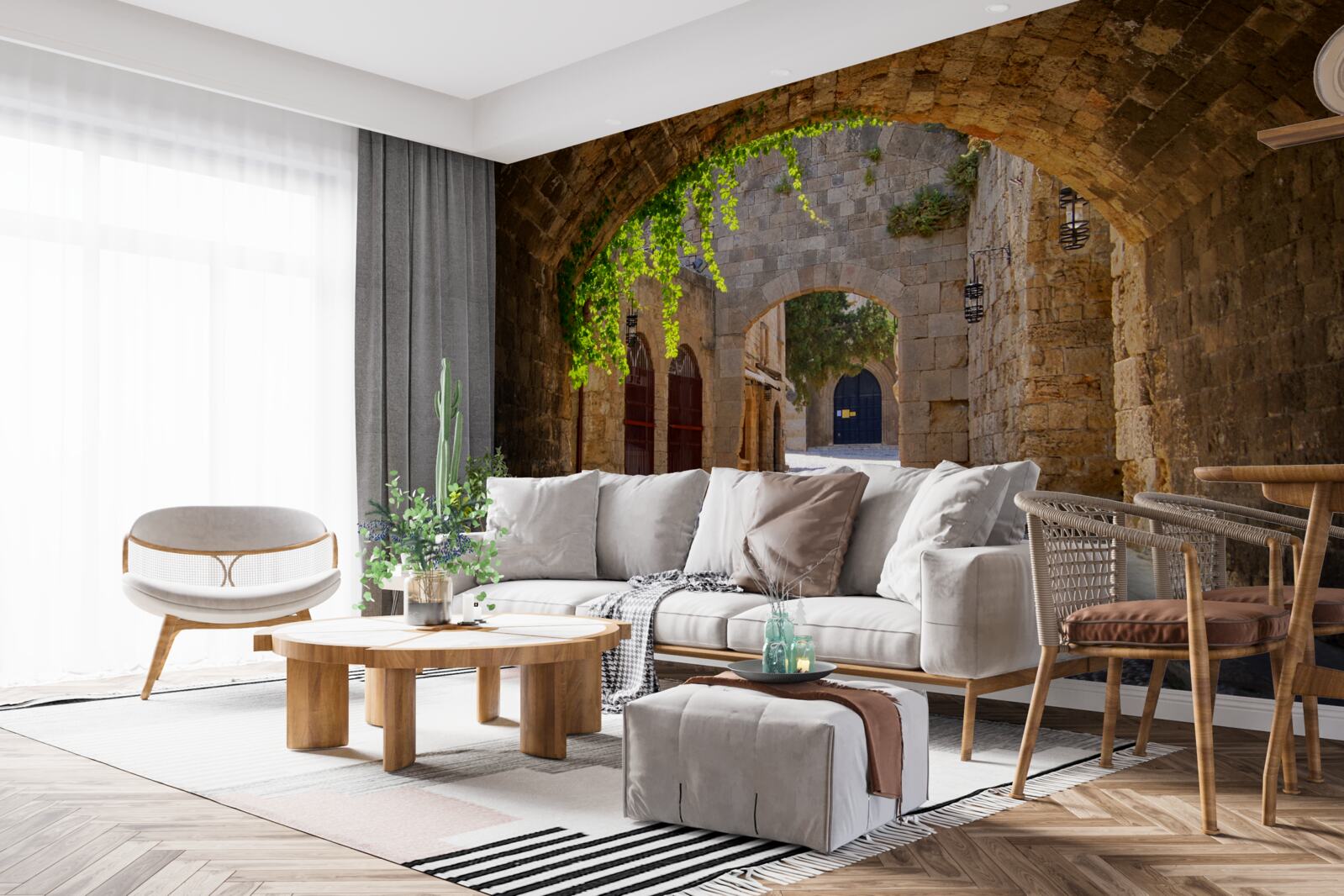 Fotobehang de oude stad is versierd met een stenen boog