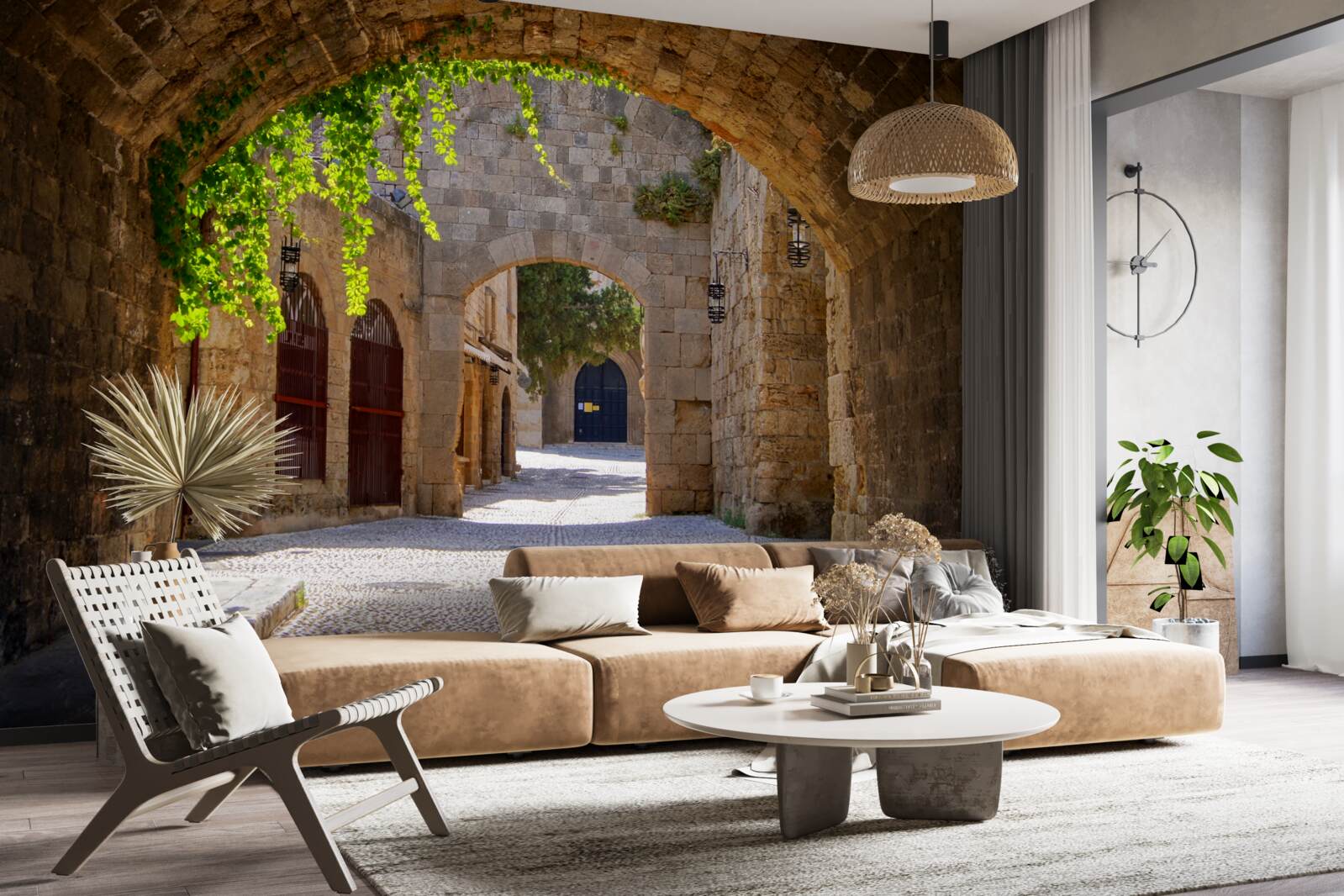 Fotobehang de oude stad is versierd met een stenen boog