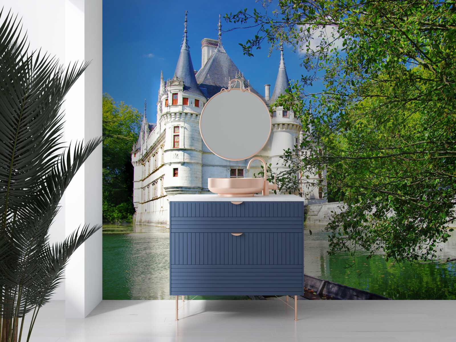 Fotobehang het zomerpaleis ligt aan de oever van een meer