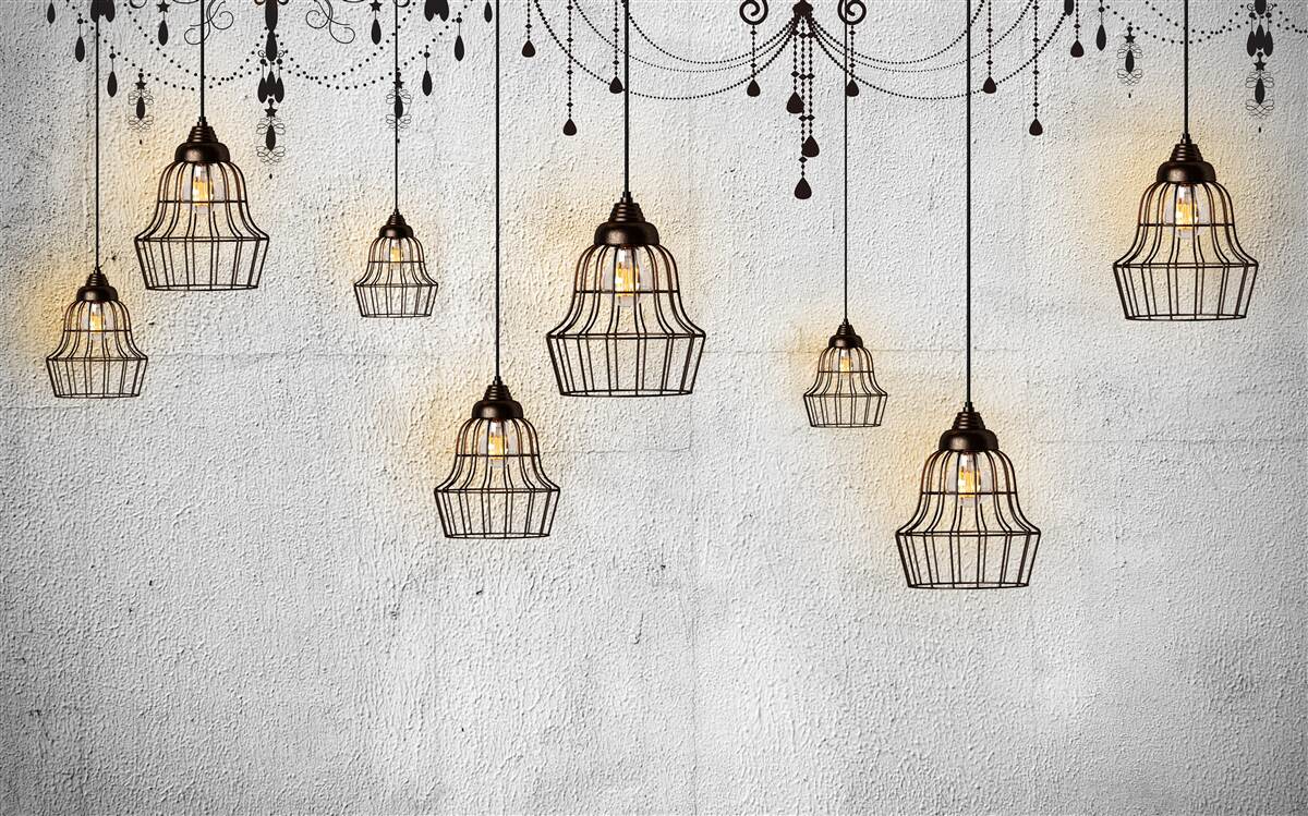 Fotobehang antieke lampen op een grijze achtergrond