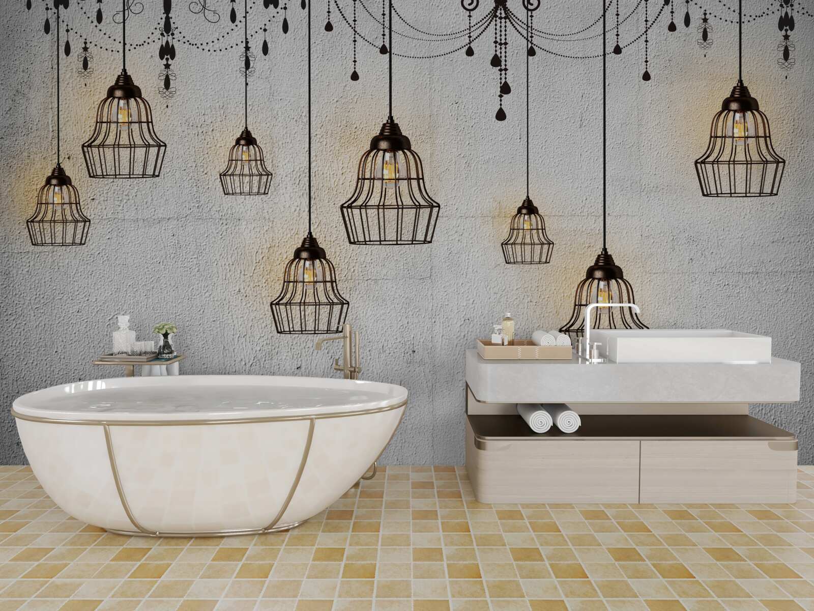 Fotobehang antieke lampen op een grijze achtergrond