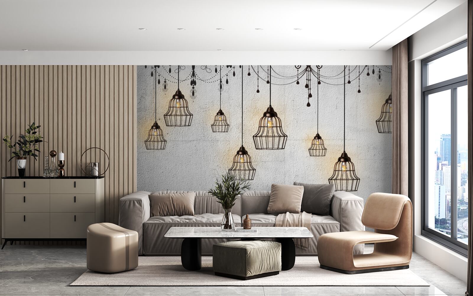 Fotobehang antieke lampen op een grijze achtergrond