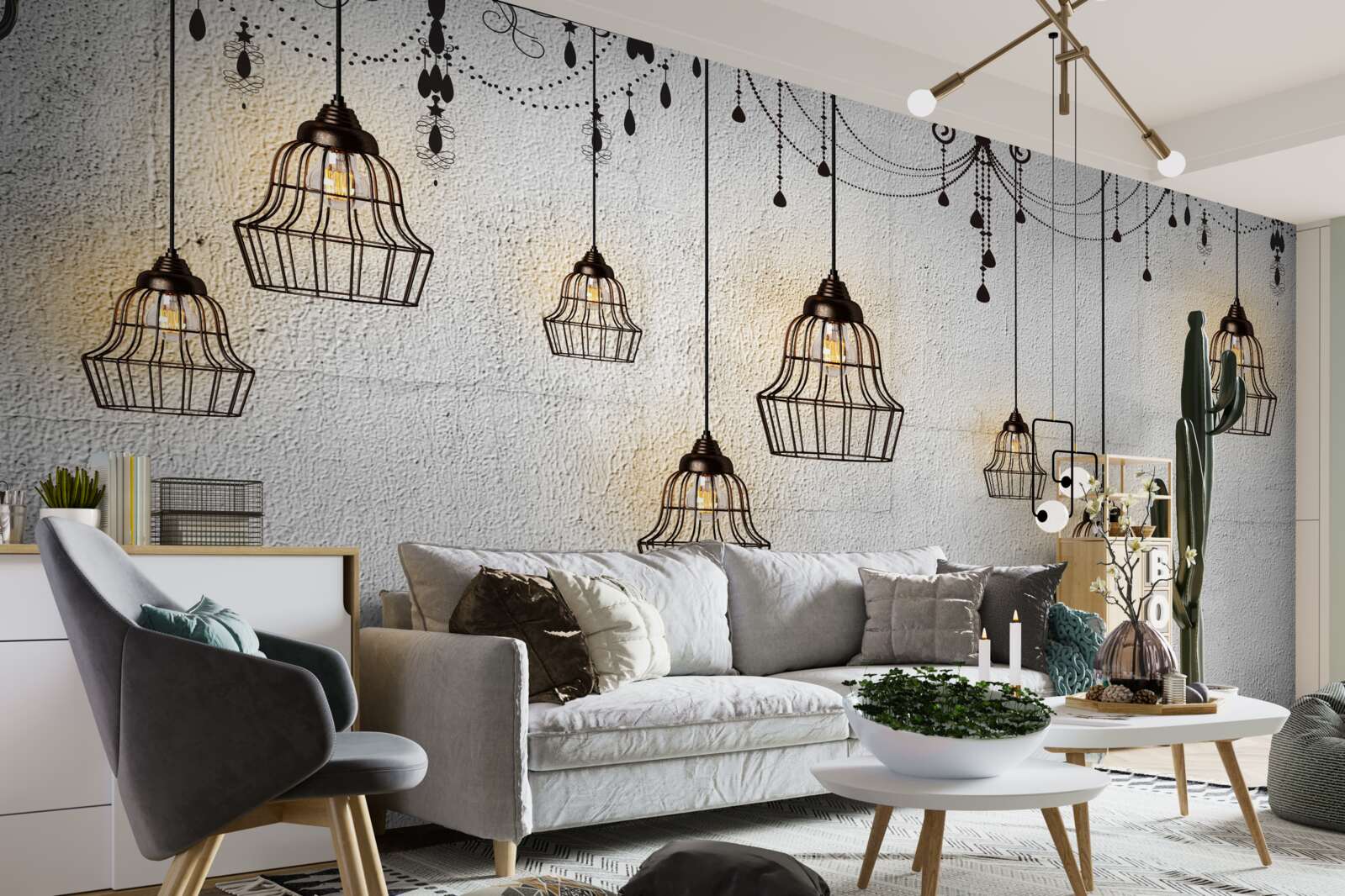 Fotobehang antieke lampen op een grijze achtergrond