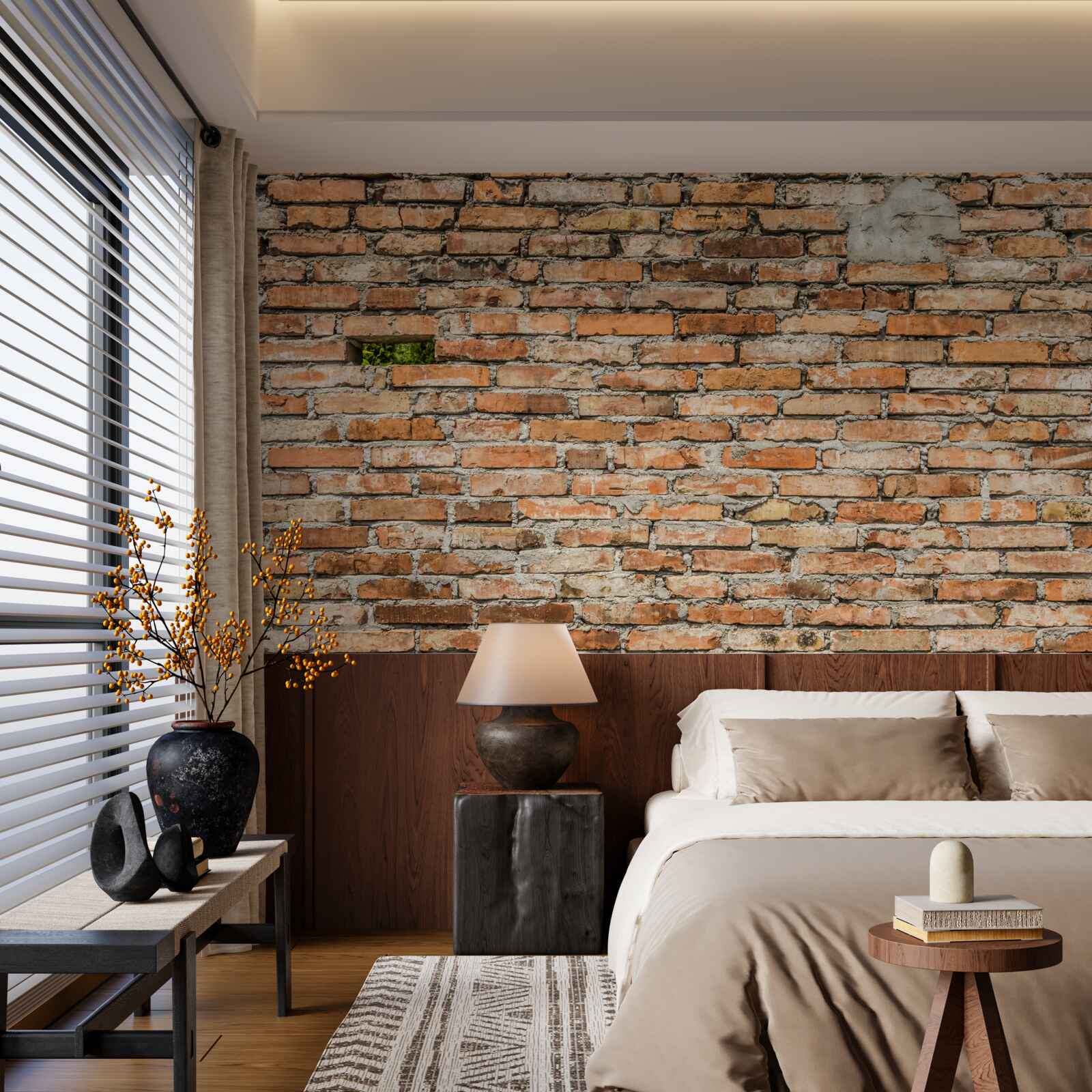 Fotobehang Een muur met vallende stenen die hun frisheid hebben verloren