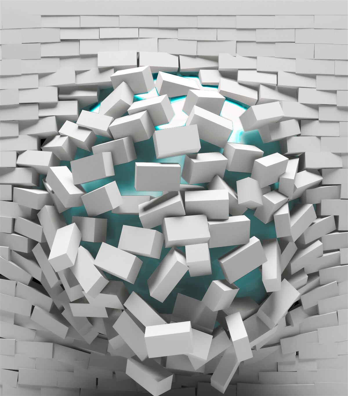 Fotobehang witgeverfde bakstenen bladderen af