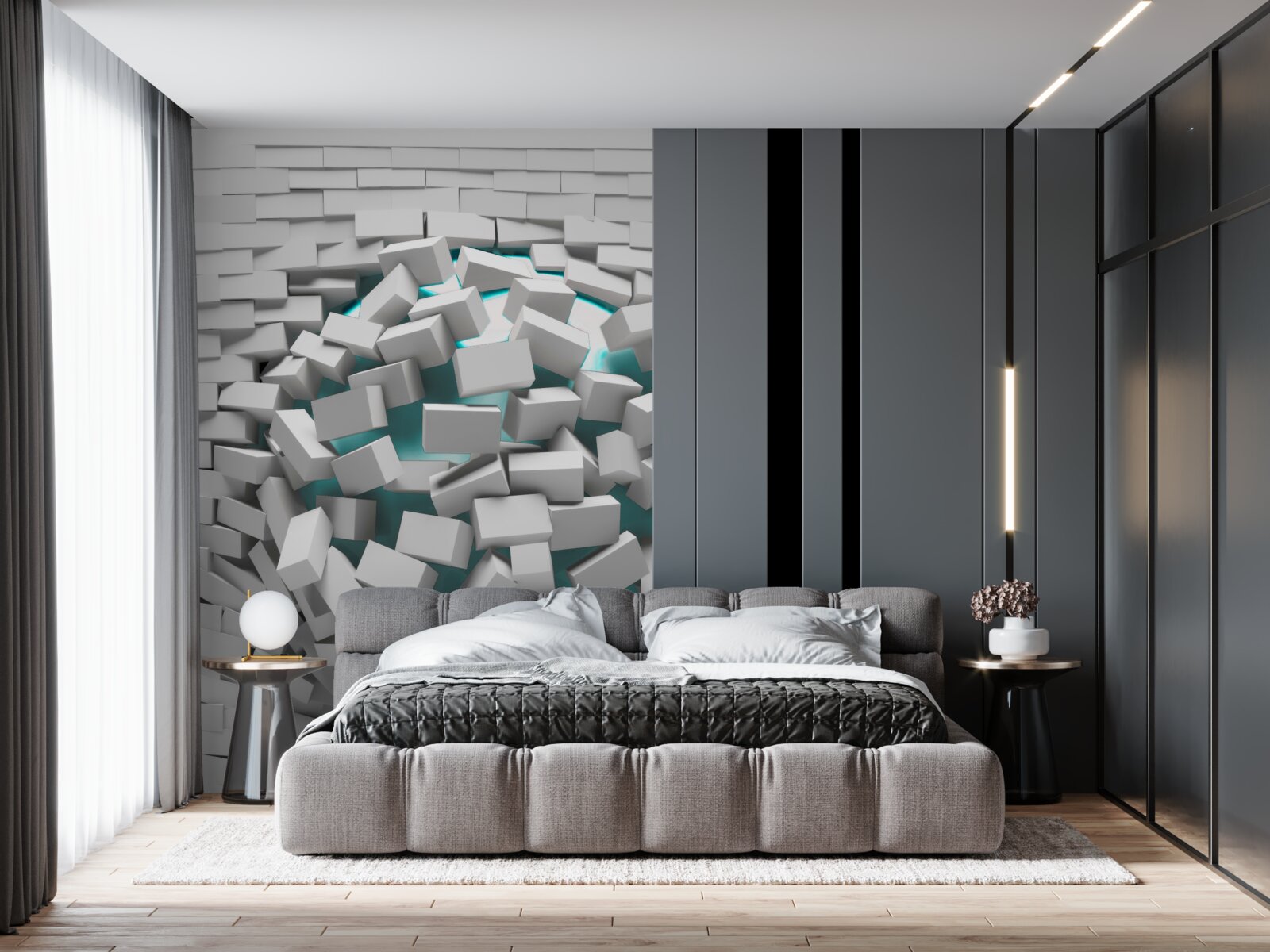 Fotobehang witgeverfde bakstenen bladderen af