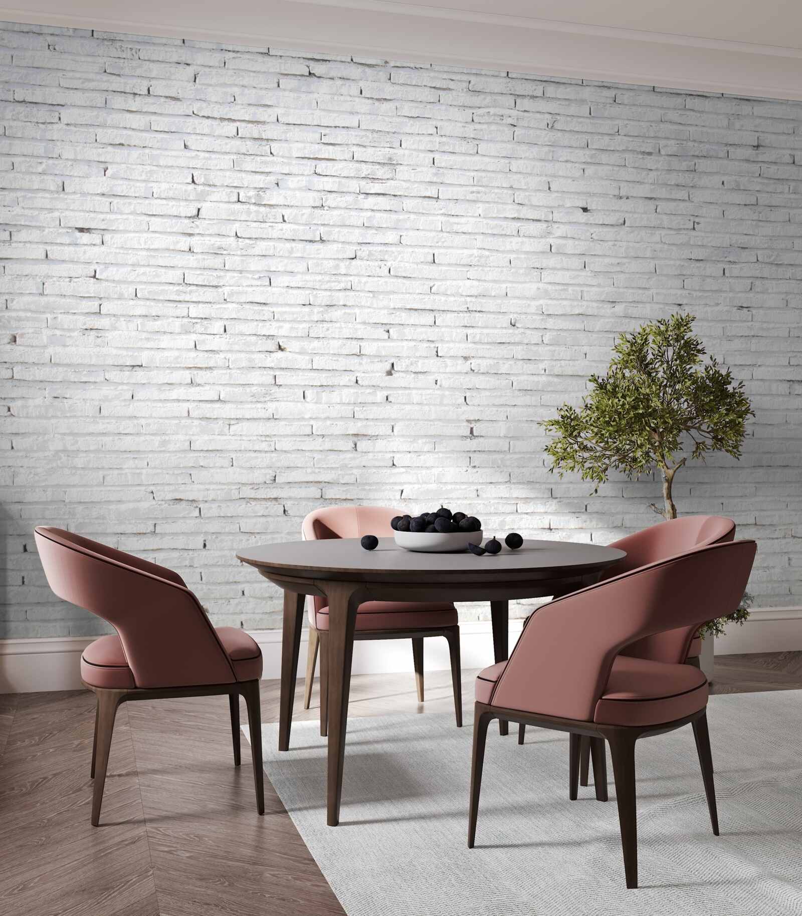 Fotobehang De muur is van baksteen, met een perfecte witte