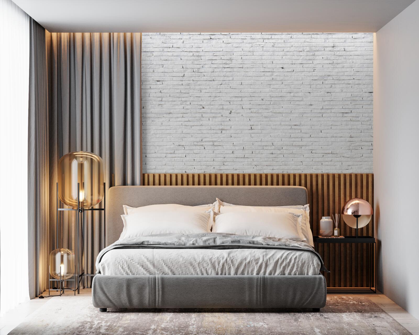 Fotobehang De muur is van baksteen, met een perfecte witte