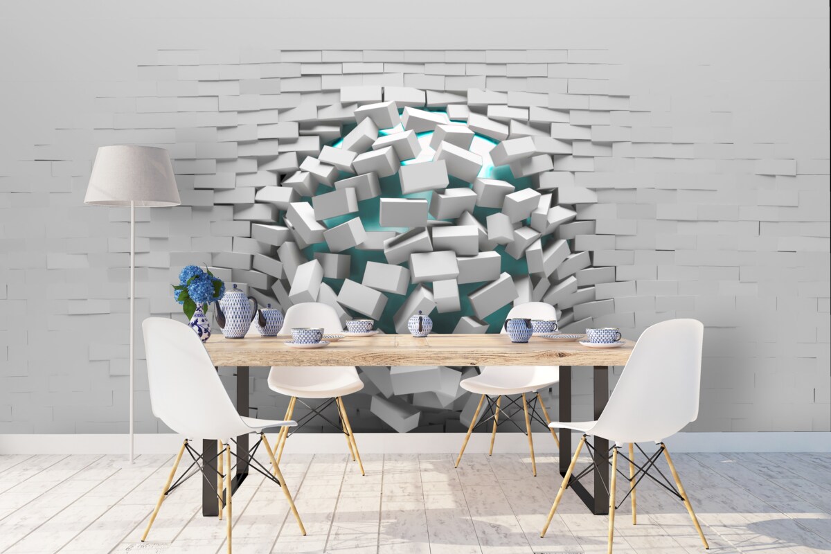 Fotobehang kolossaal gat in een bakstenen muur