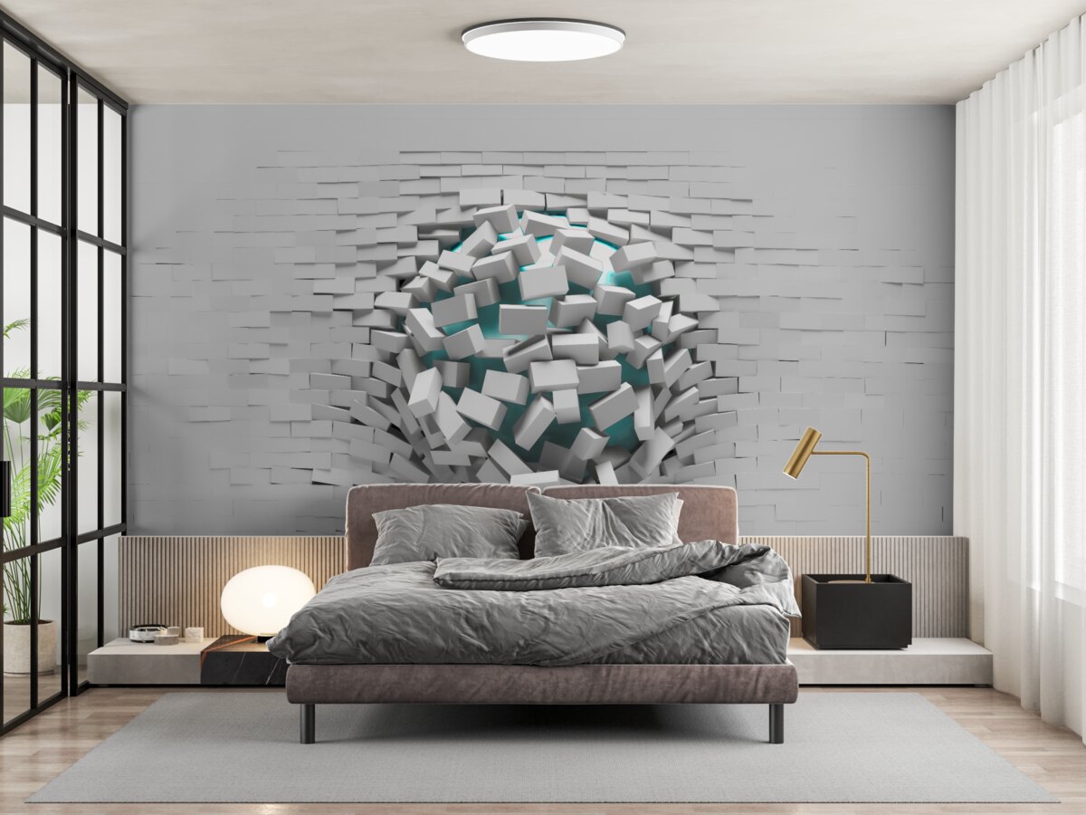 Fotobehang kolossaal gat in een bakstenen muur