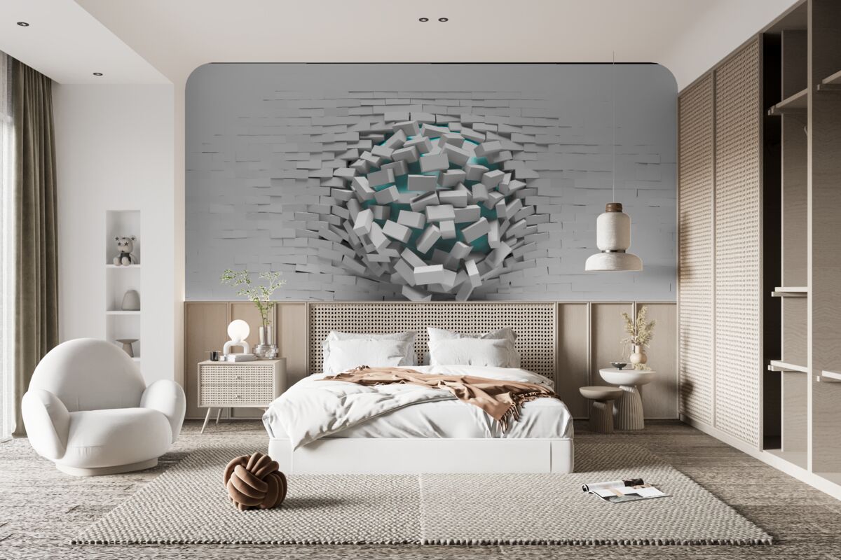 Fotobehang kolossaal gat in een bakstenen muur