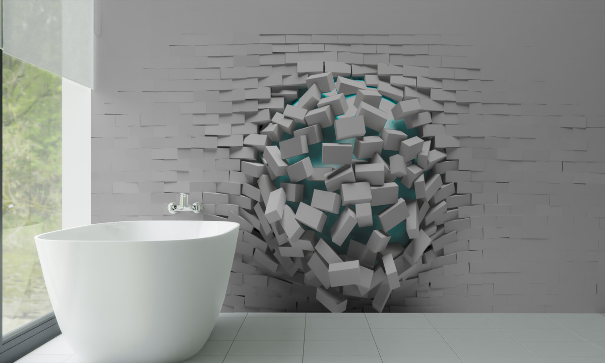 Fotobehang kolossaal gat in een bakstenen muur