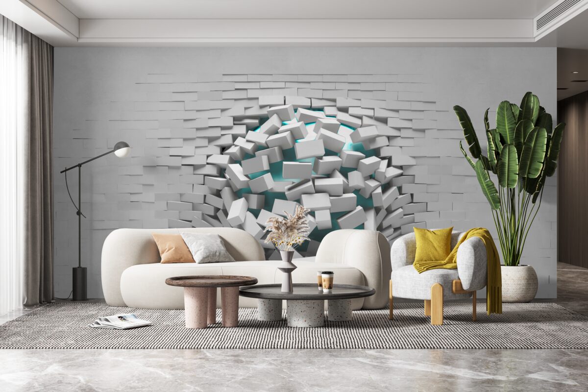 Fotobehang kolossaal gat in een bakstenen muur