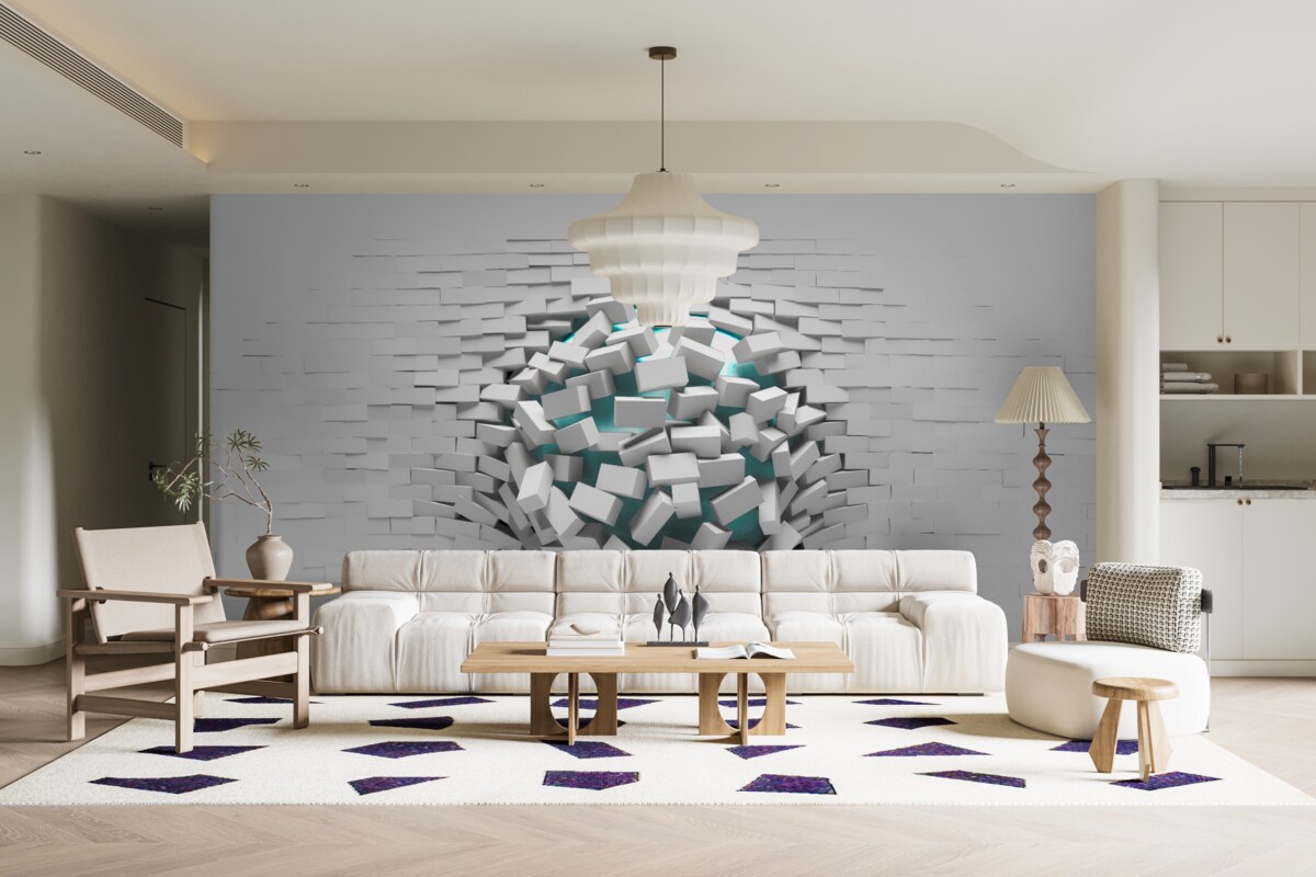 Fotobehang kolossaal gat in een bakstenen muur