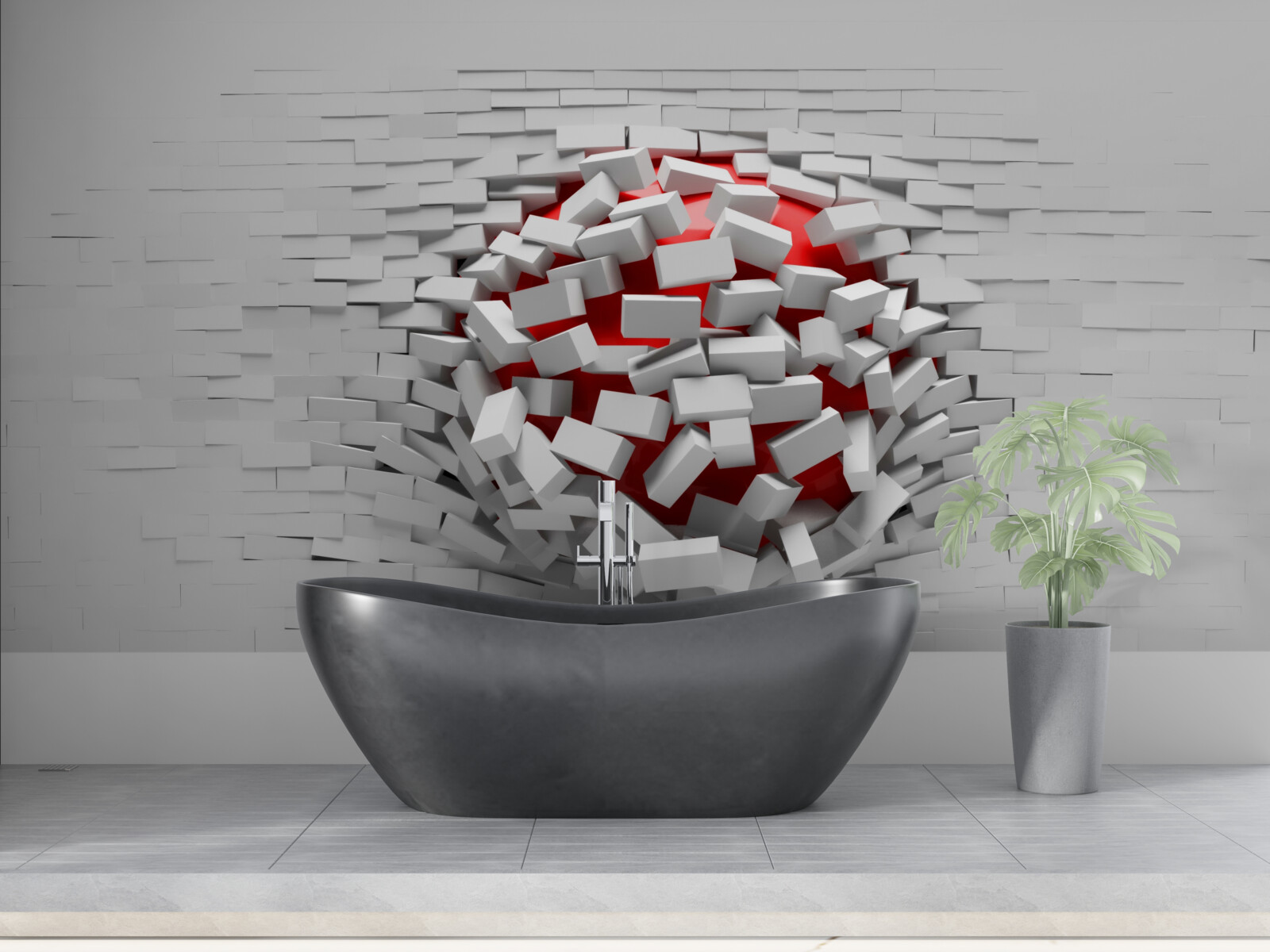 Fotobehang De muur die van de stenen valt