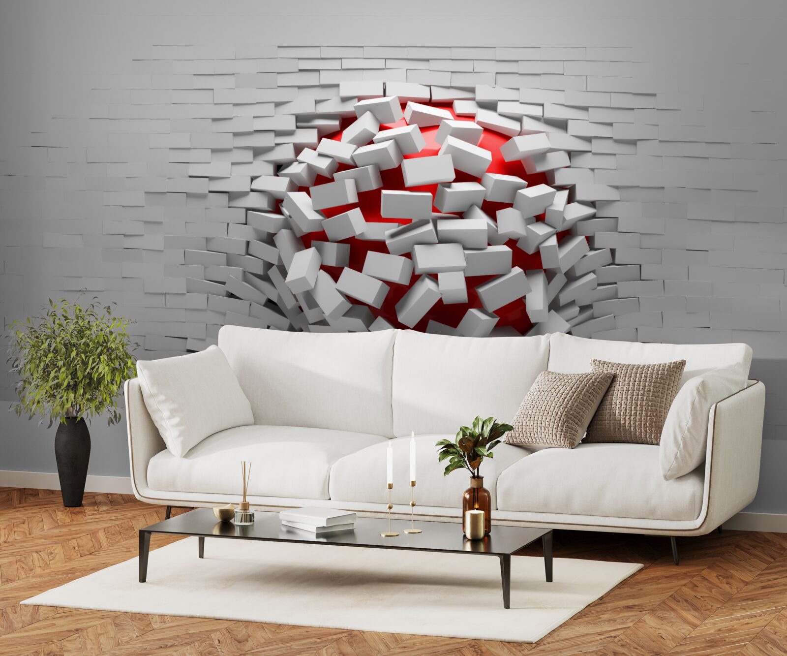 Fotobehang De muur die van de stenen valt