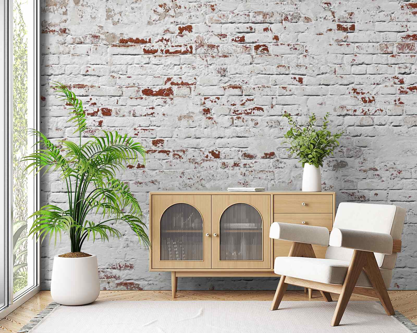 Fotobehang Een bakstenen muur die zijn uiterlijk heeft verloren