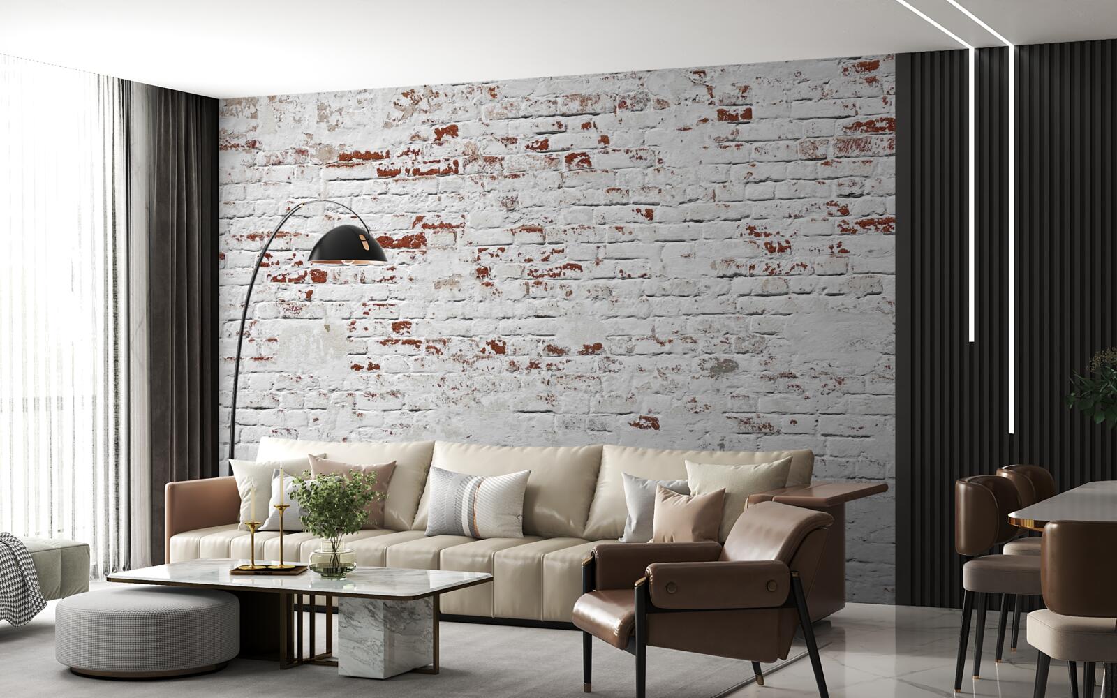 Fotobehang Een bakstenen muur die zijn uiterlijk heeft verloren