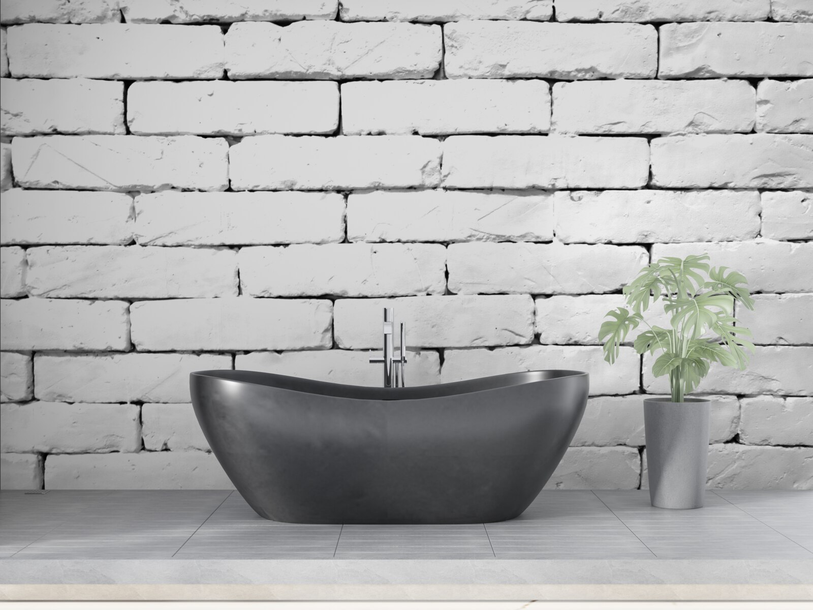 Fotobehang Bakstenen muur, zorgvuldig bewerkt in wit