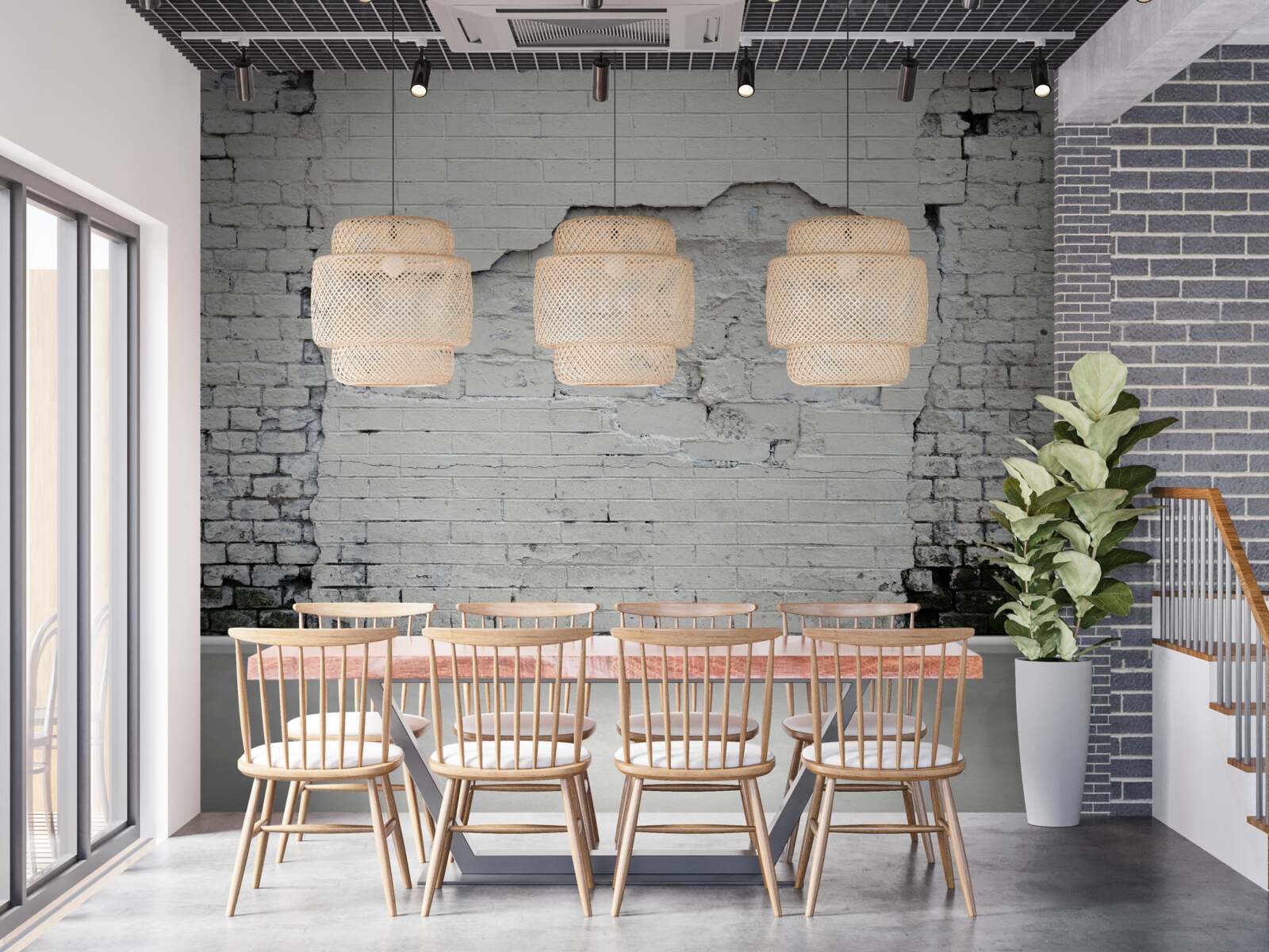 Fotobehang antieke sneeuwwitte bakstenen muur