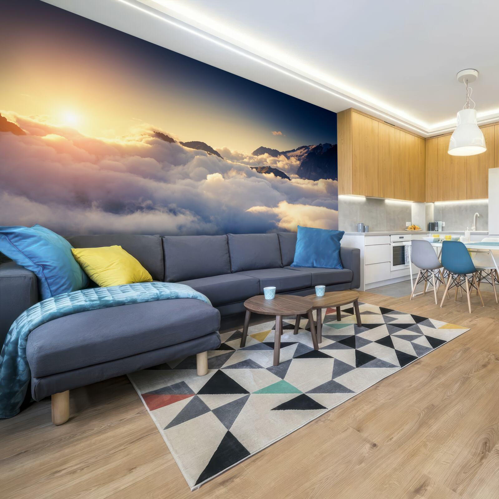 Fotobehang wolken aan de horizon absorberen de ondergaande zon