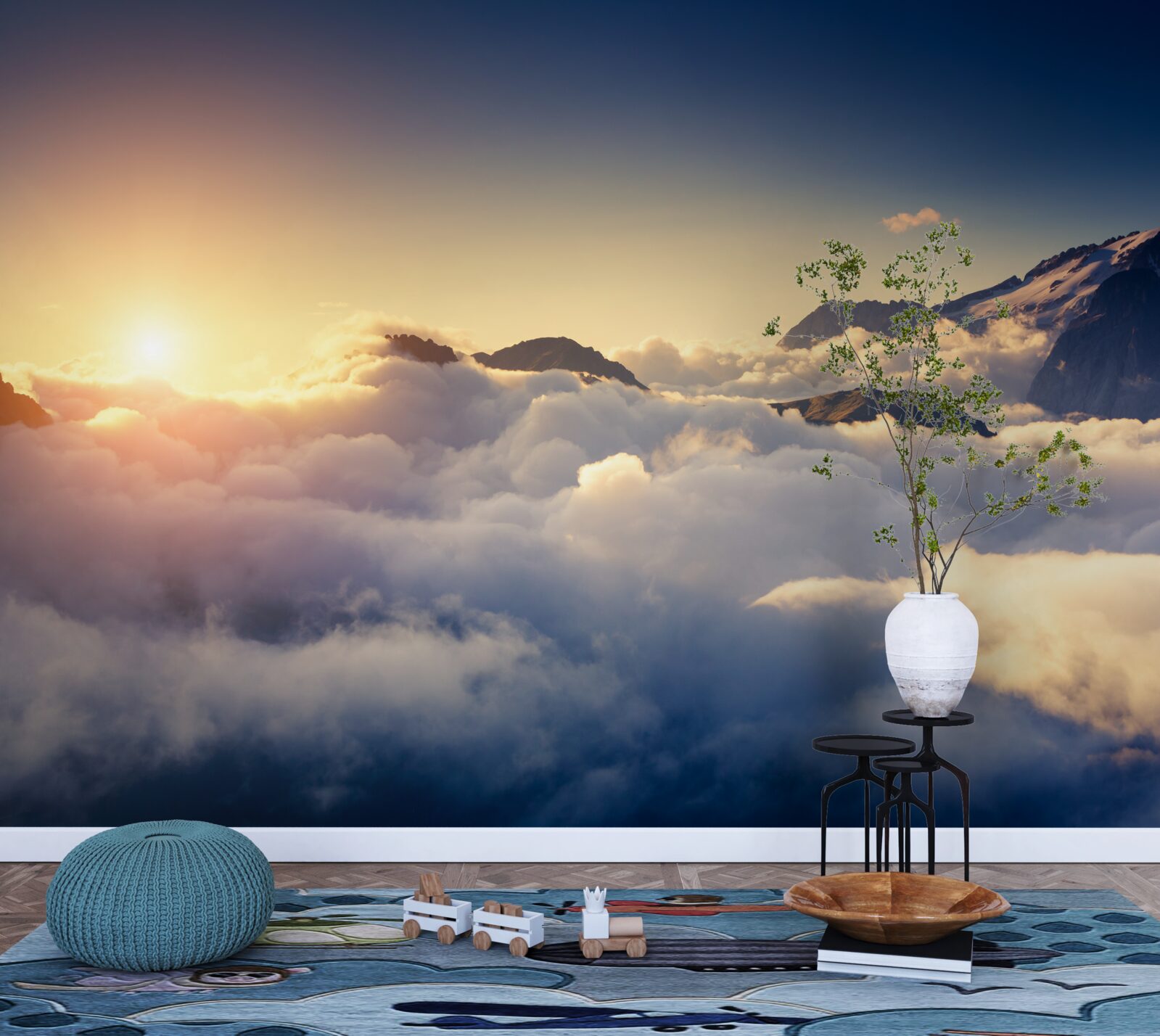 Fotobehang wolken aan de horizon absorberen de ondergaande zon