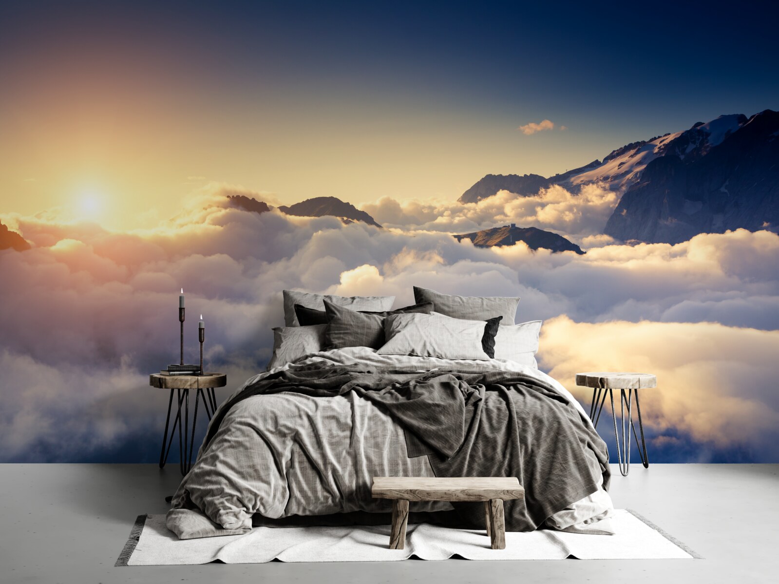 Fotobehang wolken aan de horizon absorberen de ondergaande zon