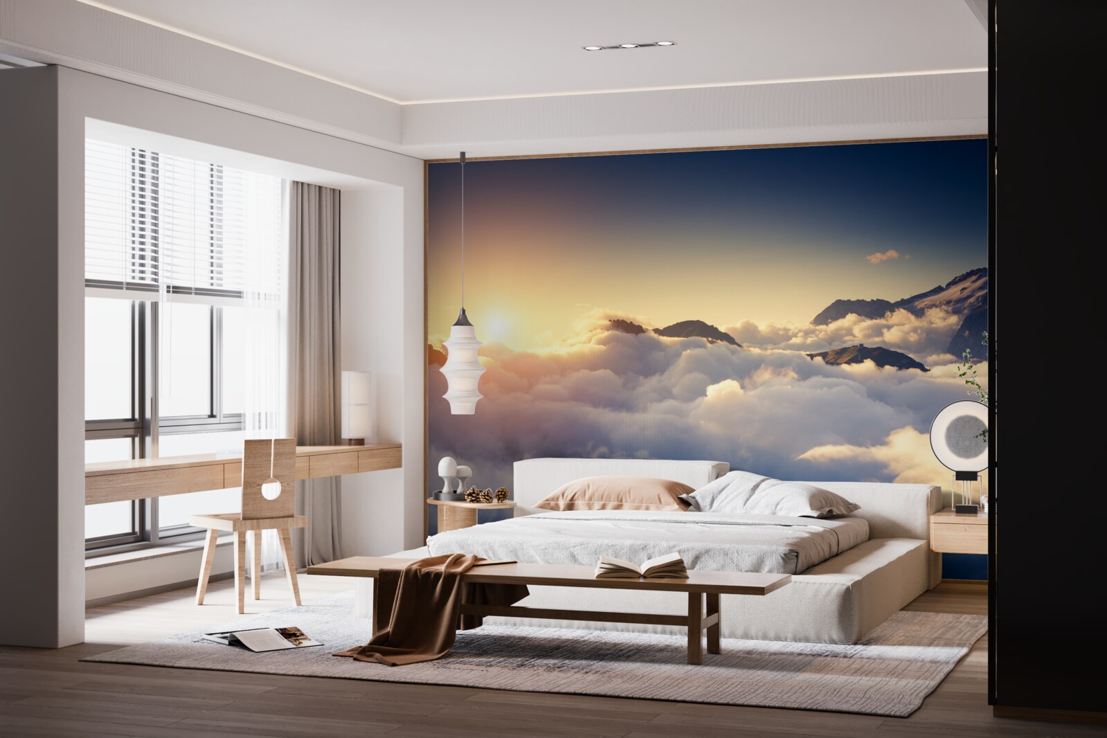 Fotobehang wolken aan de horizon absorberen de ondergaande zon