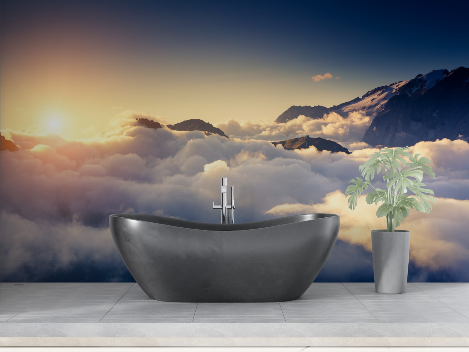 Fotobehang wolken aan de horizon absorberen de ondergaande zon