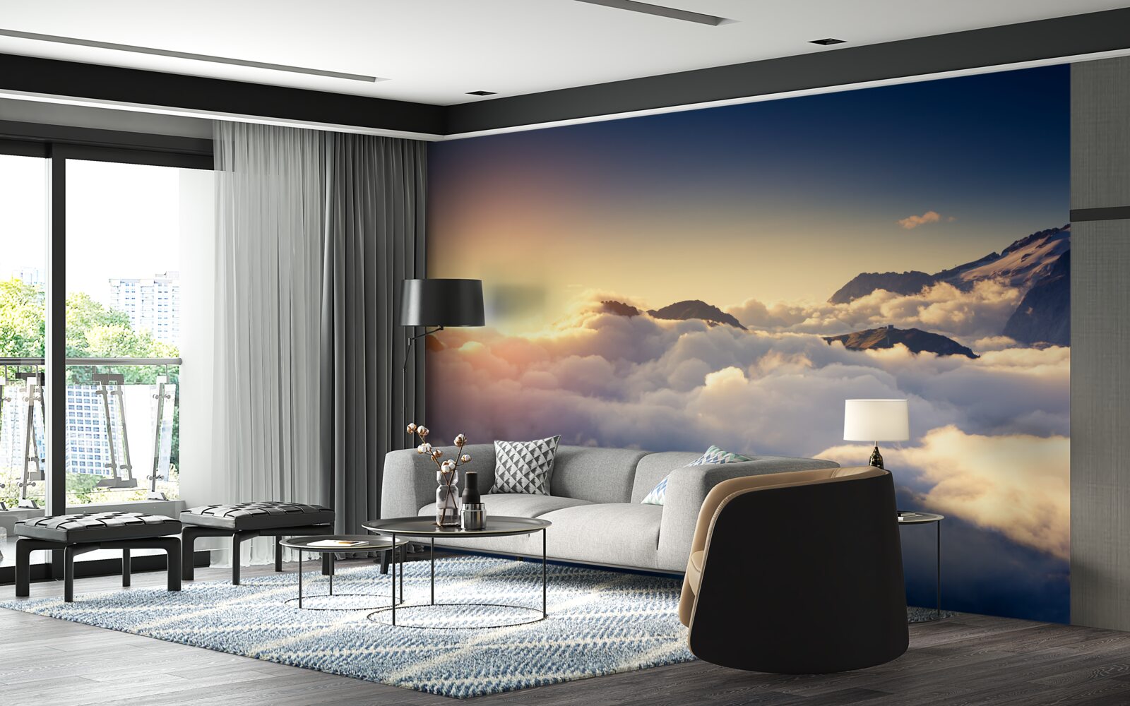 Fotobehang wolken aan de horizon absorberen de ondergaande zon