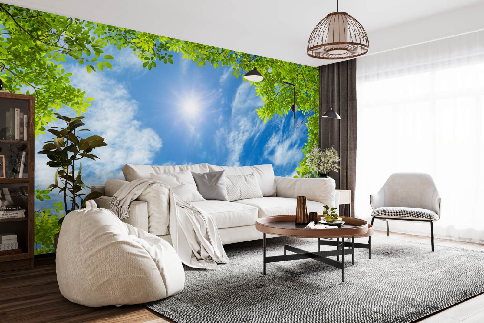 Fotobehang het groen waarin de zon is begraven en het blauw van de lucht