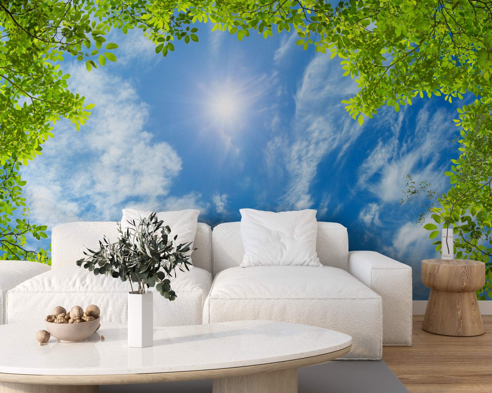 Fotobehang het groen waarin de zon is begraven en het blauw van de lucht