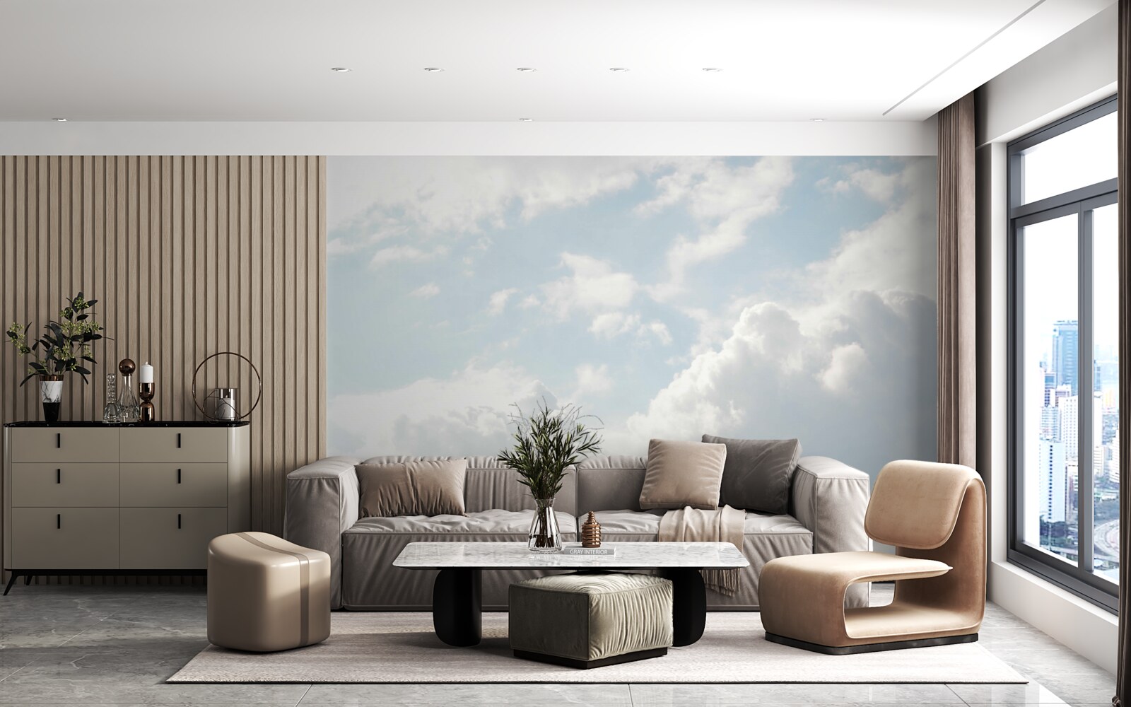 Fotobehang dikke melkachtige wolken