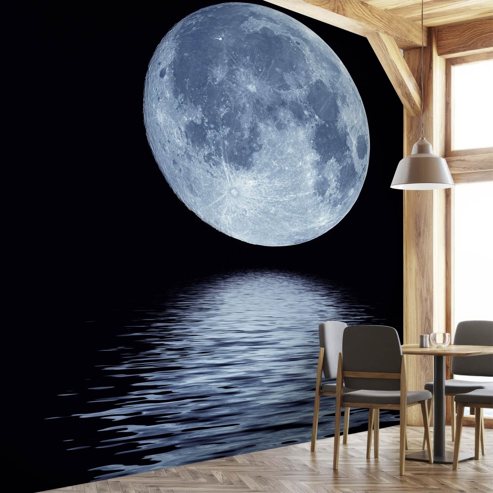 Fotobehang reflectie van de volle maan op het wateroppervlak