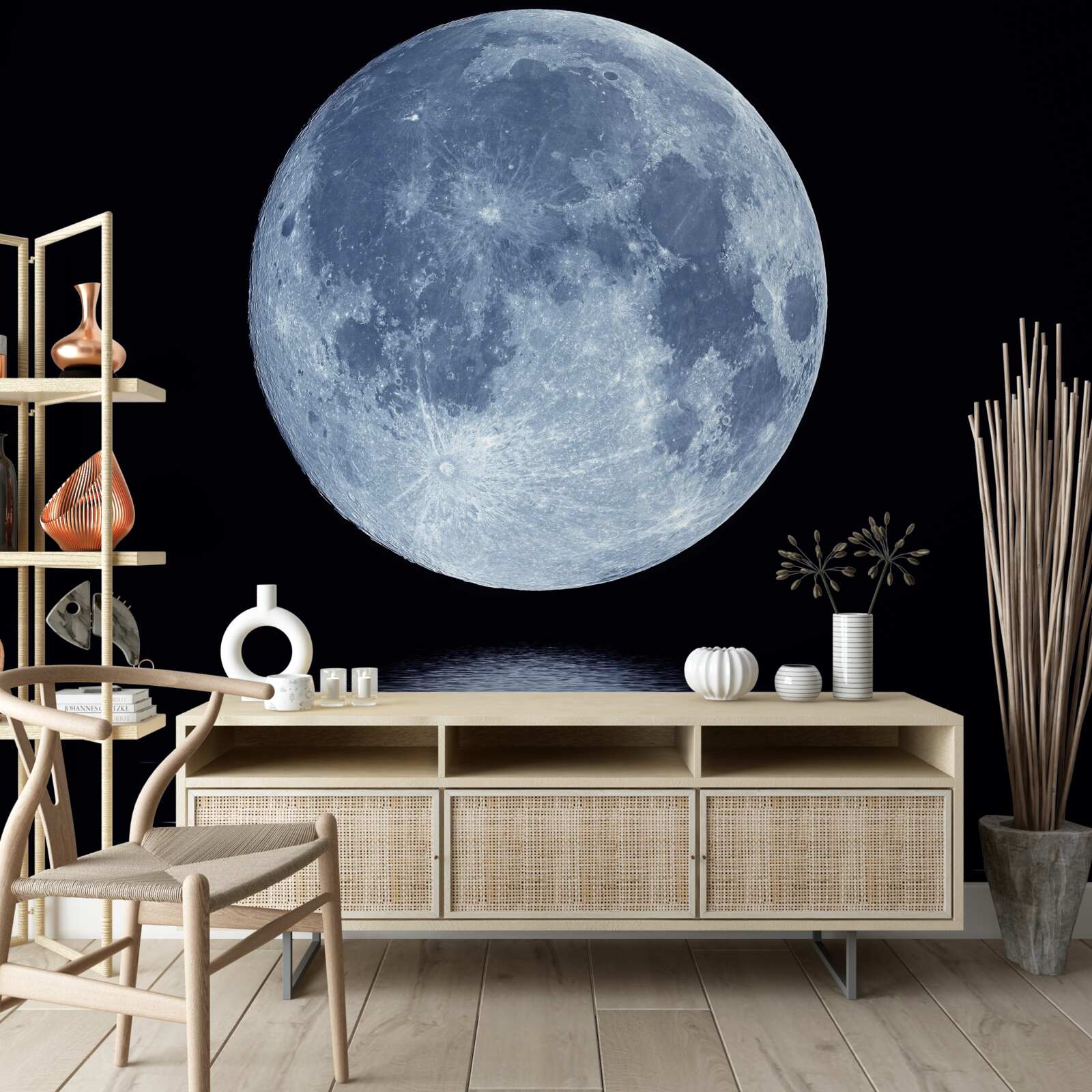 Fotobehang reflectie van de volle maan op het wateroppervlak