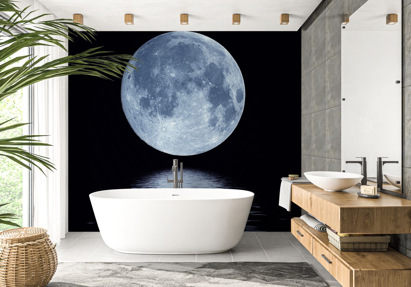 Fotobehang reflectie van de volle maan op het wateroppervlak