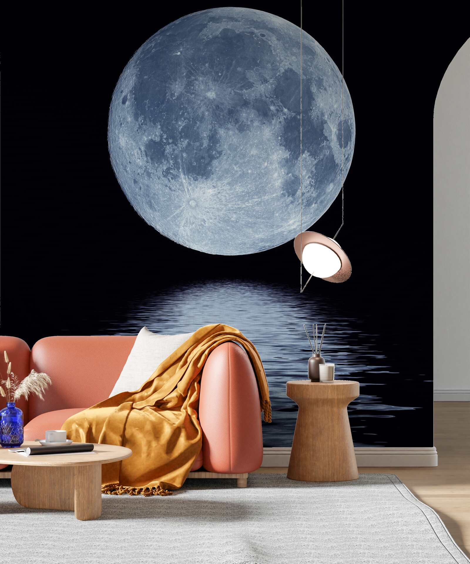 Fotobehang reflectie van de volle maan op het wateroppervlak