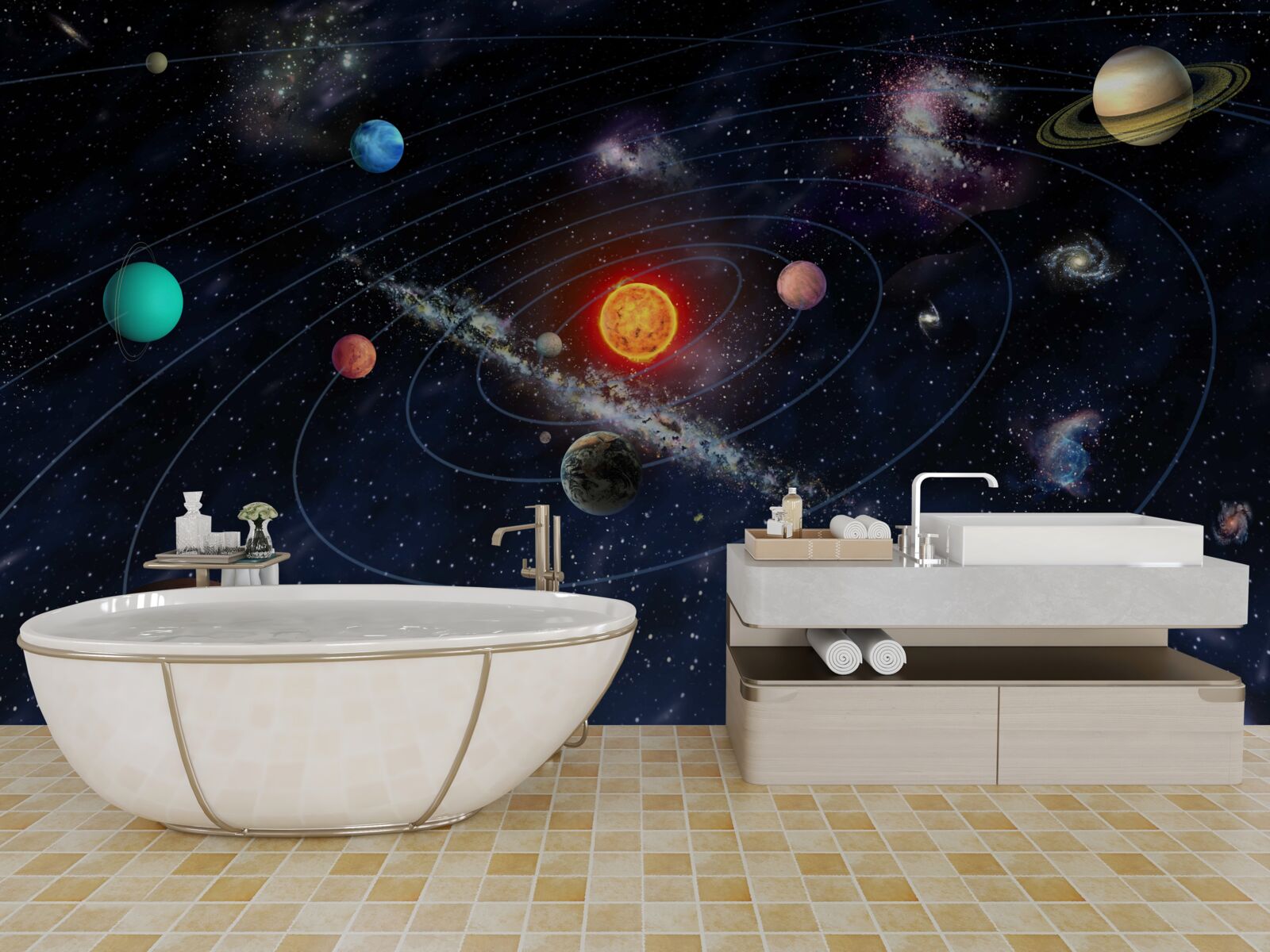 Fotobehang planetair schema in de ruimte