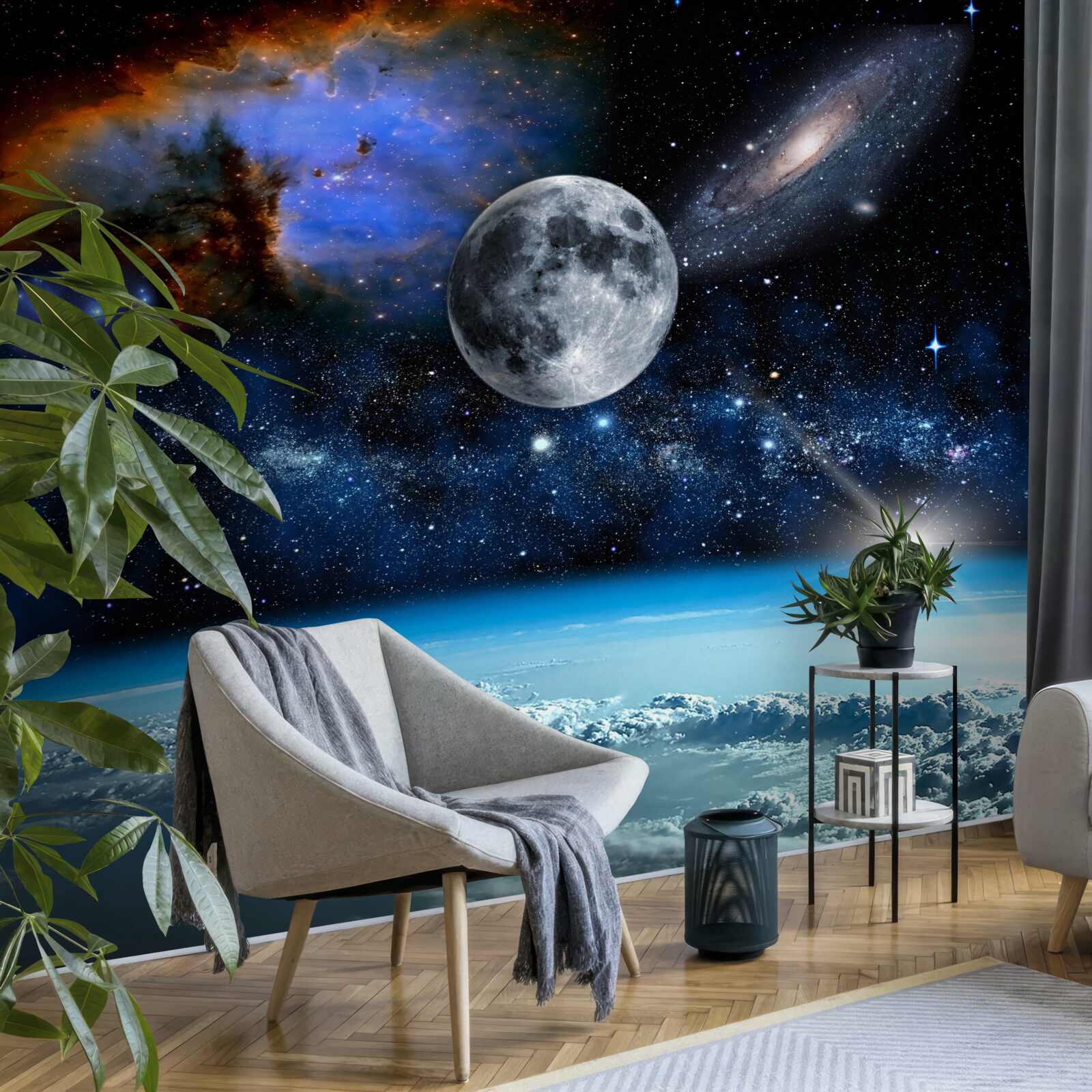 Fotobehang de maan en het universum zijn boven de wolken