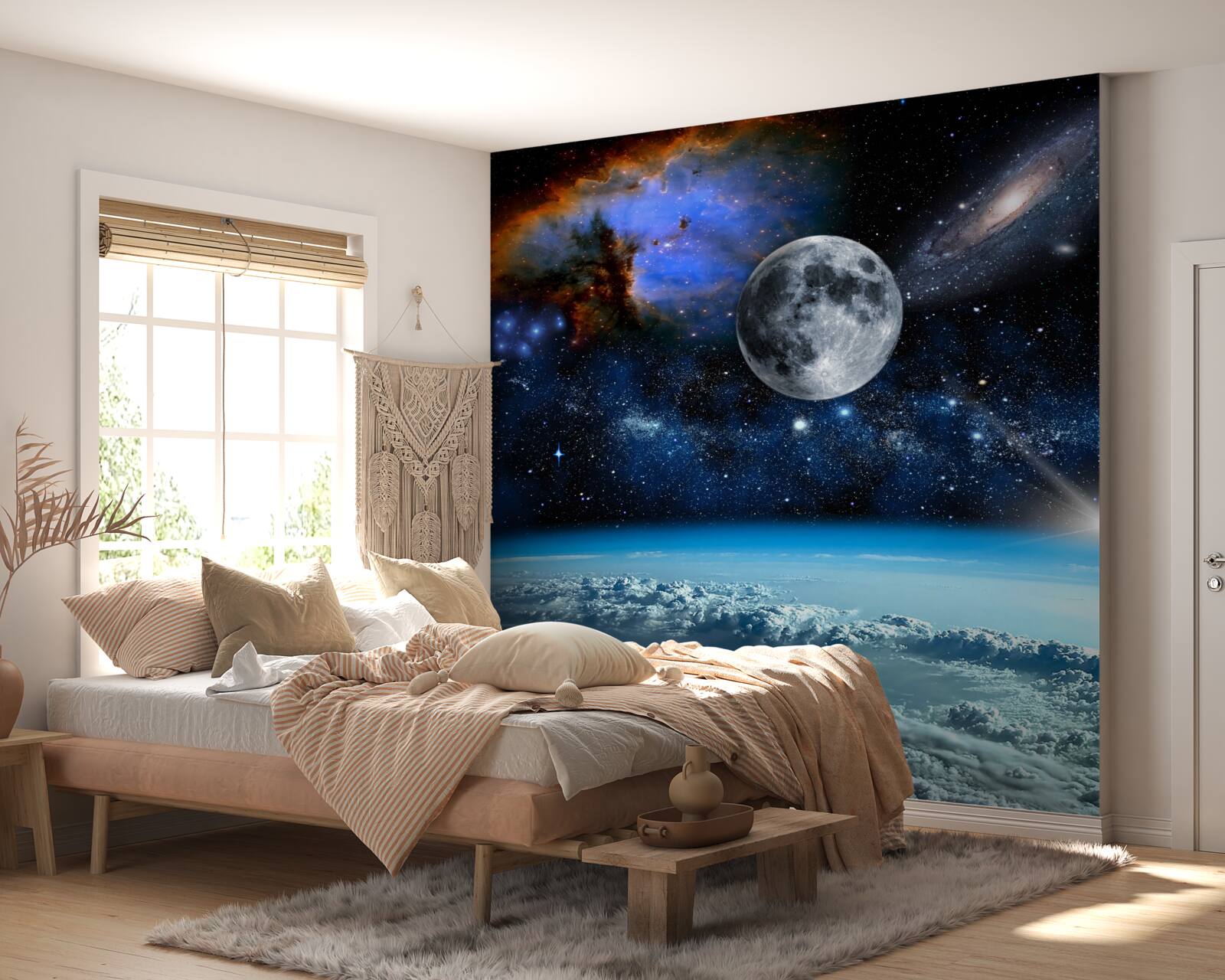 Fotobehang de maan en het universum zijn boven de wolken