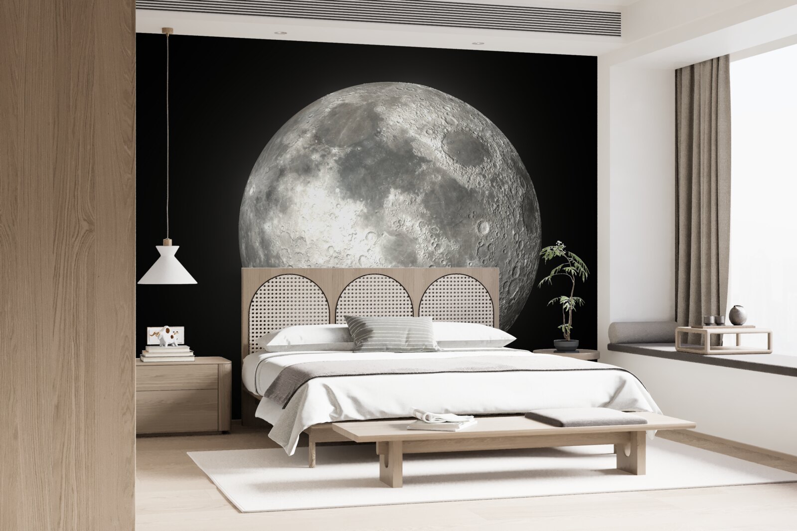 Fotobehang de zwarte achtergrond is versierd met een weergaloze volle maan