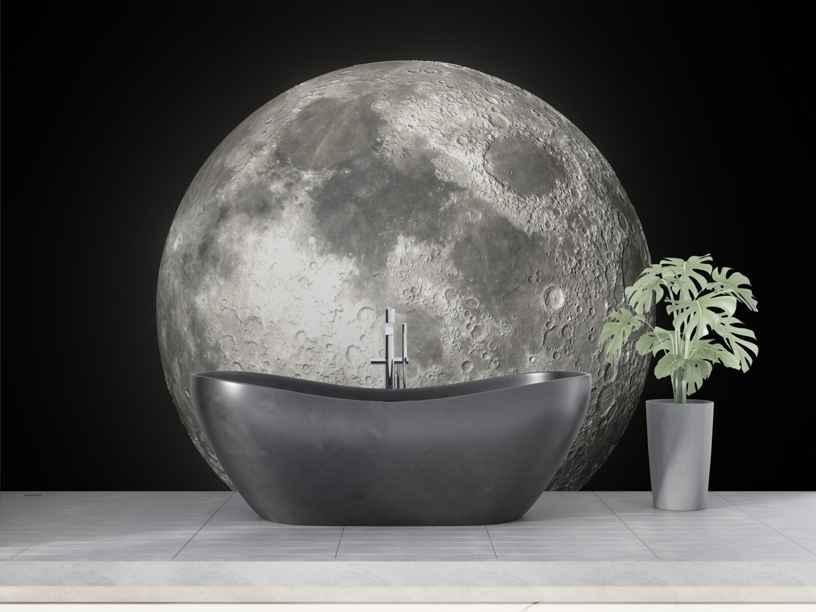 Fotobehang de zwarte achtergrond is versierd met een weergaloze volle maan